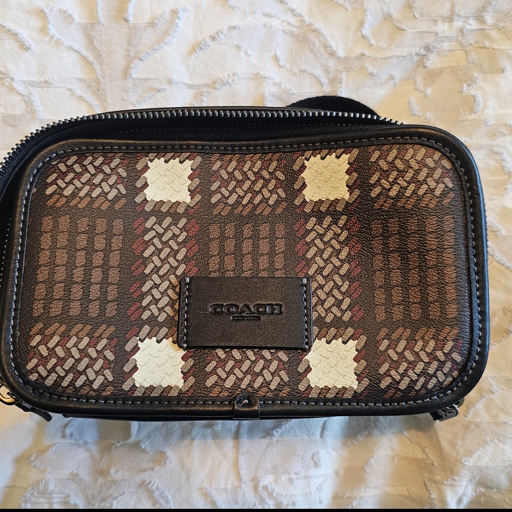 Coach Brown and Black Plaid Belt Bag